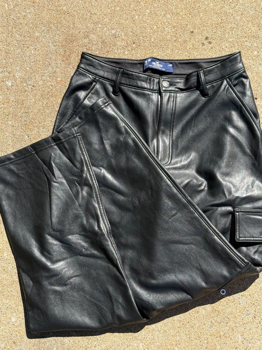 Hollister Faux Leather Cargo Pants Black Ultra High Rise Baggy 11 4340